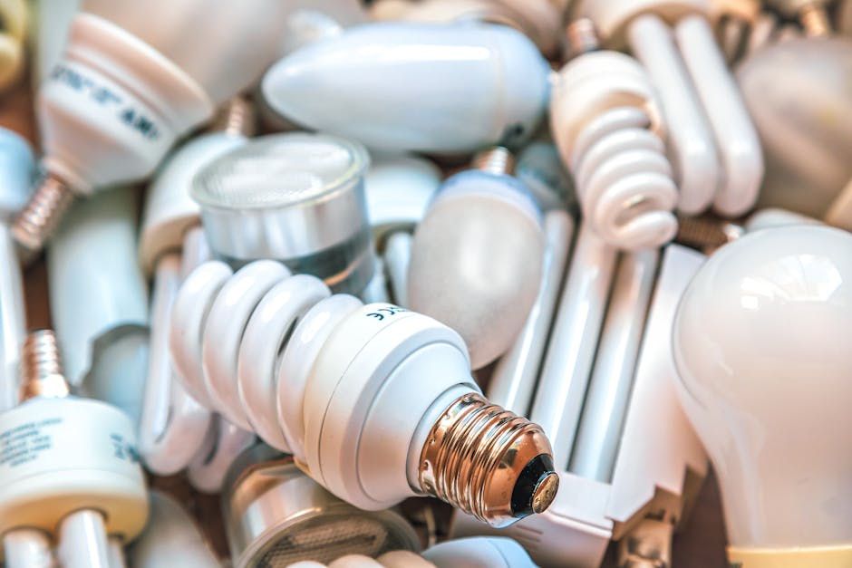 Close-up of a variety of energy-efficient light bulbs showcasing modern lighting solutions.